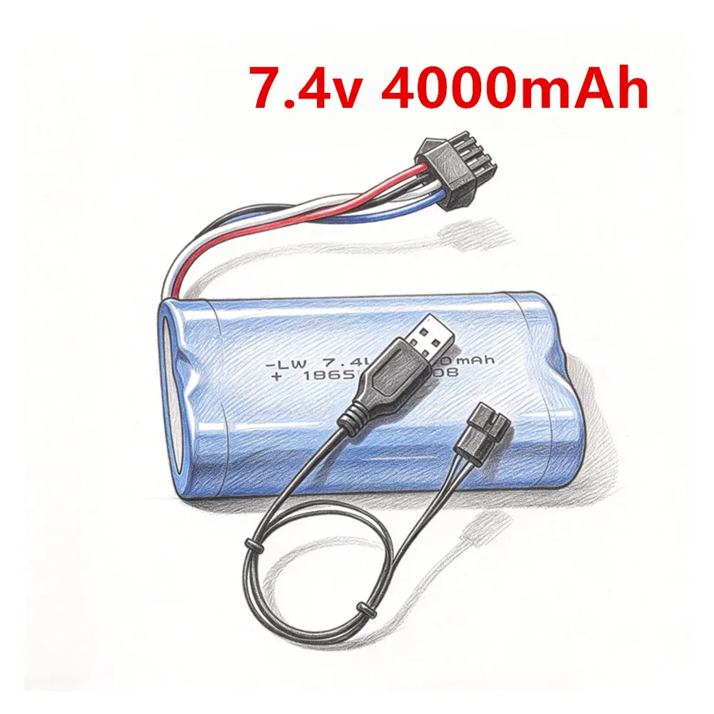 18650 4000mAh RC Car Battery 7.4V Li-ion Battery 20C SM4P Plug For Udi007 Udi001 UDI002 UDI902 HJ806 RC Boats toys parts