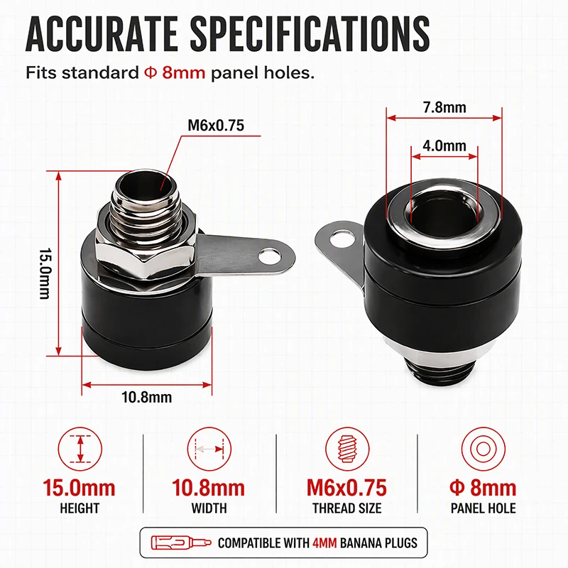 4mm banana socket female socket 4mm banana terminal post for banana plug terminal connector black red DIY adapter