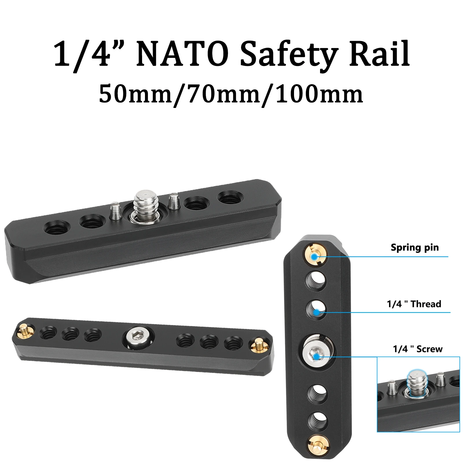 HDRIG Camera Quick Release NATO Safety Rail 50mm/70mm/100mm with 1/4