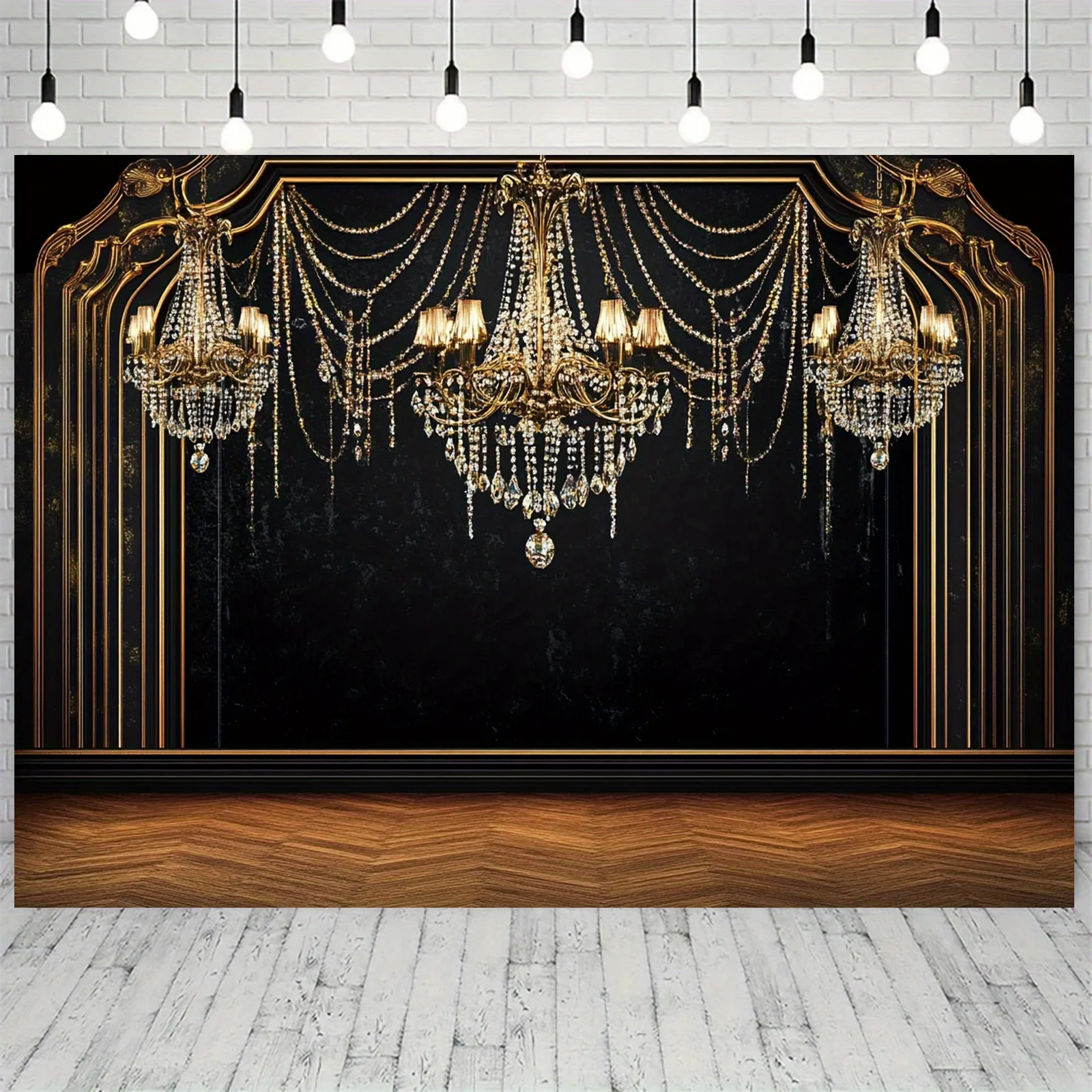1 retro 1920s David Gatsby party background, 1920s-style party placard, elegant chandelier design