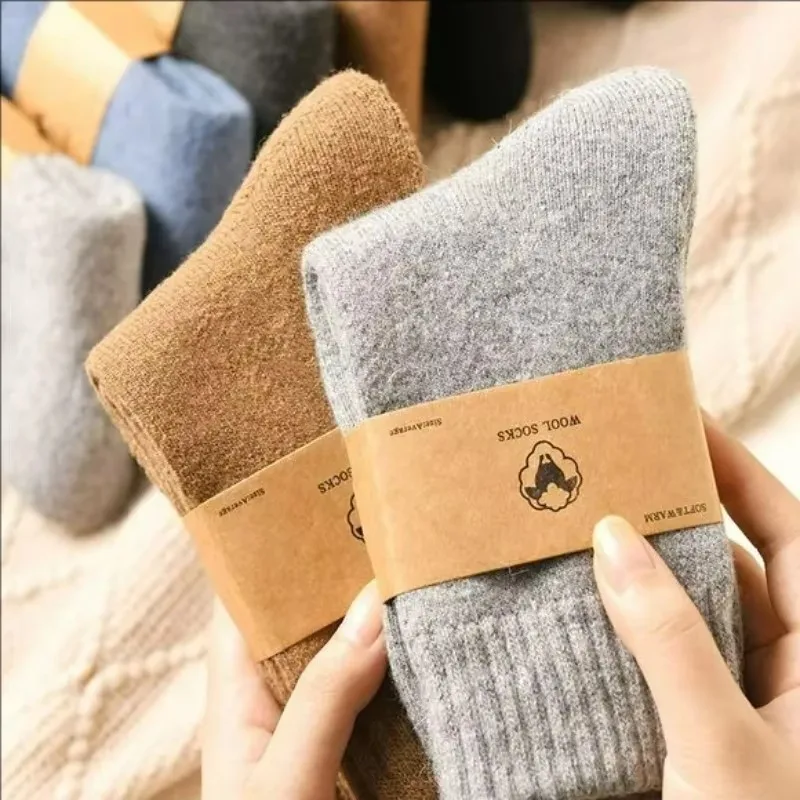 Winter Warm Women Socks Merino Wool Men Super Thicker Solid Color Against Cold Thermal Plush Thick Snow Terry Socks for Men