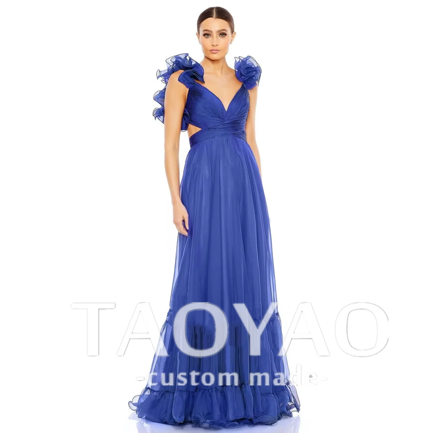 Customized V-Neck Guest Wedding Party Dress Luxury A-Line Cross Chest Party Dresses Woman Sexy Prom Dress Backless Evening Gown