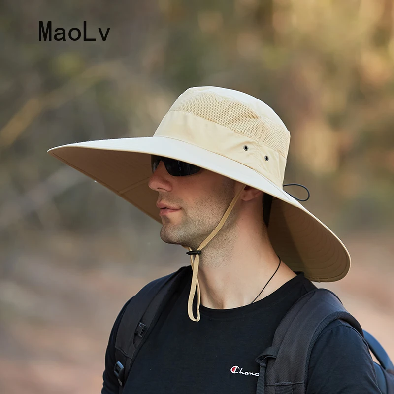 Summer Wide Large Brim Men Fisherman Hat Waterproof UV Protection Sun cap Hiking Fishing Climbing Oversized Safari Bucket Hats