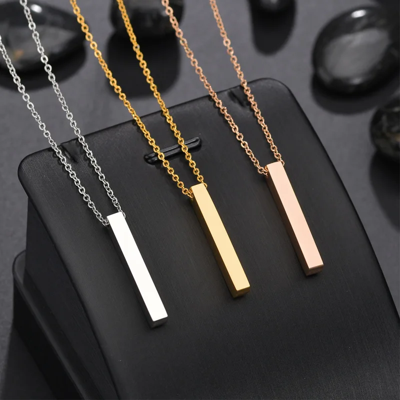 Fashion Rectangle Pendant Necklace Men Collar Trendy Stainless Steel Cuban Chain Necklace For Men Jewelry Gift collar hombre