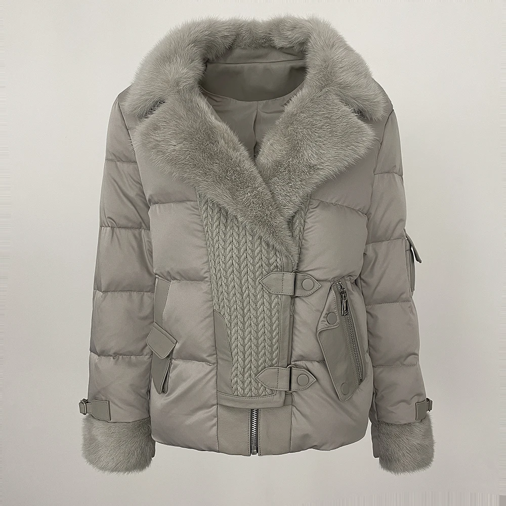 2024 New 90 White Goose Down Jacket Autumn and Winter Silkworm Silk Mink Short Collar Coat Thickened Warm Leather Coat