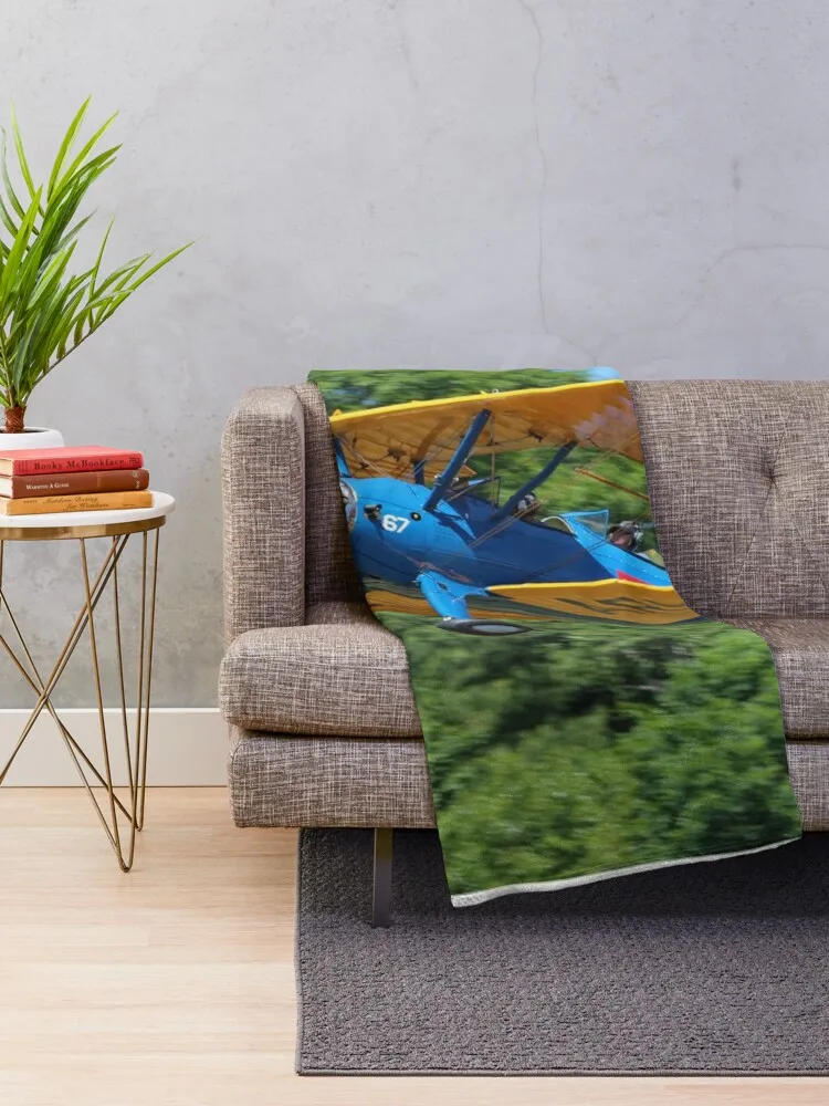 Boeing-Stearman Kaydet Biplane Trainer Aircraft Taking Off Throw Blanket Moving Luxury St Plaid on the sofa Blankets