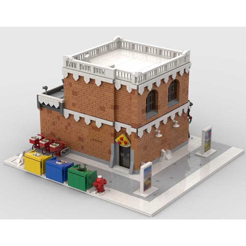 Street View Moc Building Brick Modular Winter Village - Pizzaria & Arte Model Technology كتل هدايا بناء لعبة عيد الميلاد #2