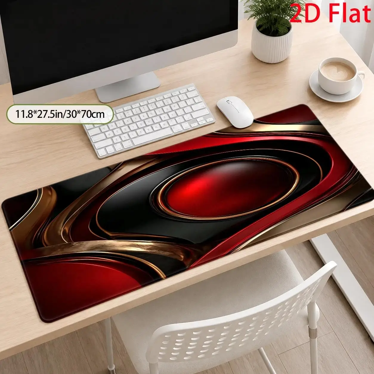 Large Luxurious Abstract Red Golden Flow Desk - Modern Keyboard & Mouse Pad Suitable for Gamers, Office Workers, Professionals, Soft Stain-Resistant, Durable