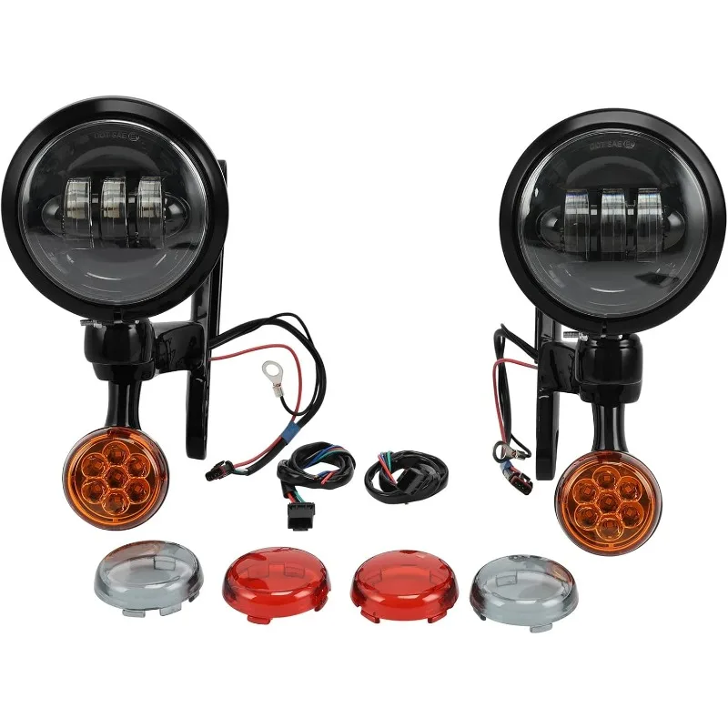 

XFMT мотоцикл 4,5 "вспомогательный точечный противотуманный фонарь светодиодный указатель поворота с кронштейном для Harley Touring Road King