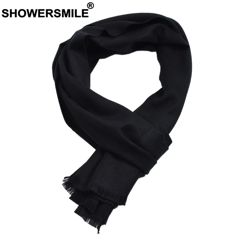 SHOWERSMILE Winter Scarf Men Solid Cashmere Scarves Tassel Khaki Black Red Gray Navy Scarf for Men 30cm*180cm