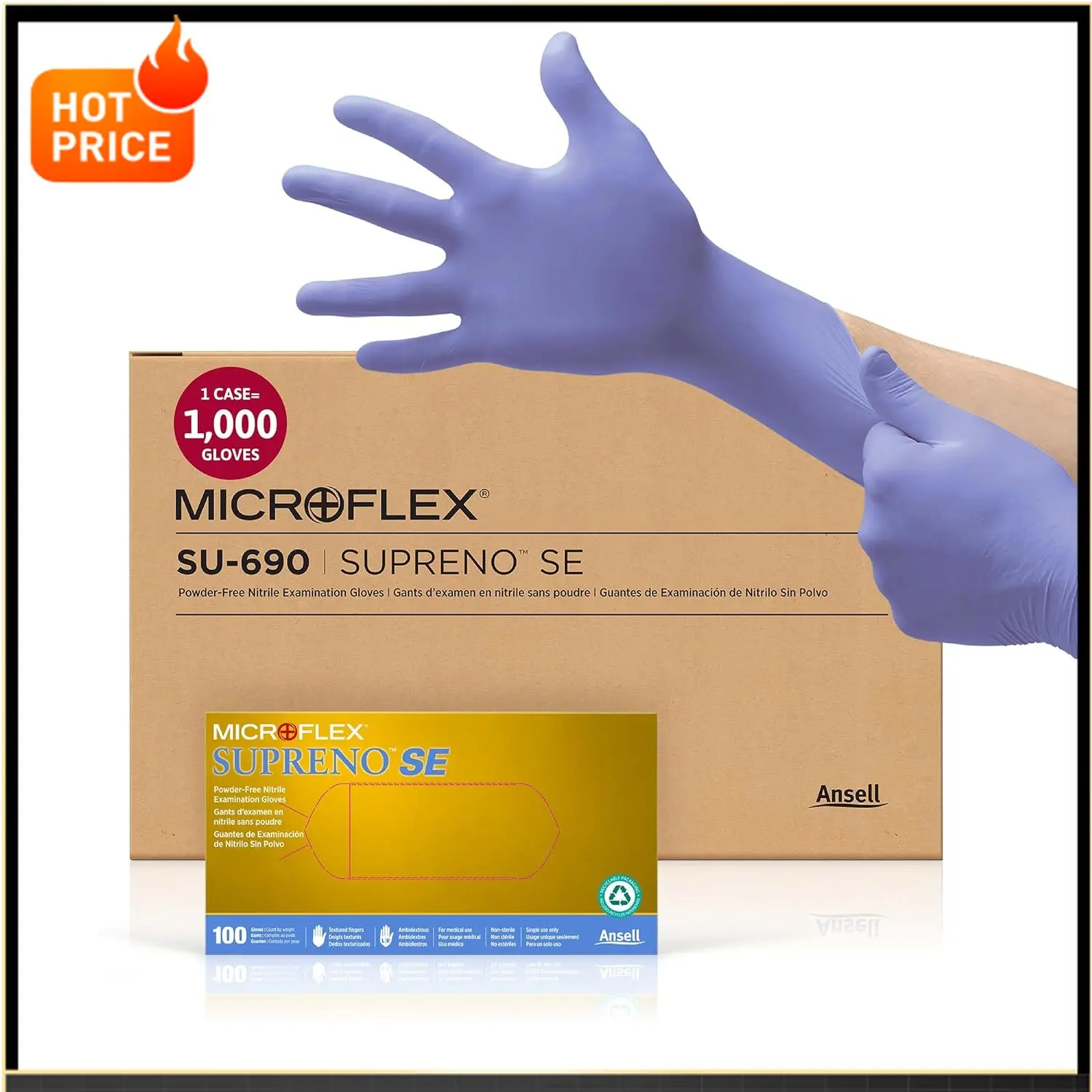 

BestsellerMicroflex Supreno SE Nitrile Glove, Powder Free, 9.6" Length, 4.7 mils Thick, X-Large (Pack of 1000)