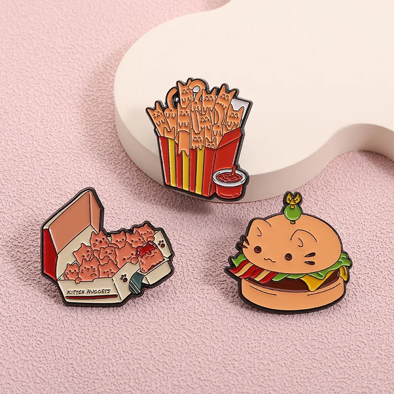 

Креативная брошь с милым котом, картофель фри-гамбургером, значок с котенком, персонализированная одежда, аксессуары для сумок, брошь
