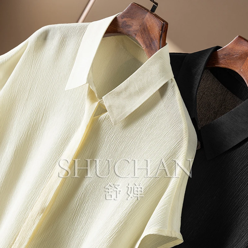 Simple Quality Custom-woven Silk Smooth Crepe Shirt Women 43A5  Blusas De Mujer Bonitas Y Baratas