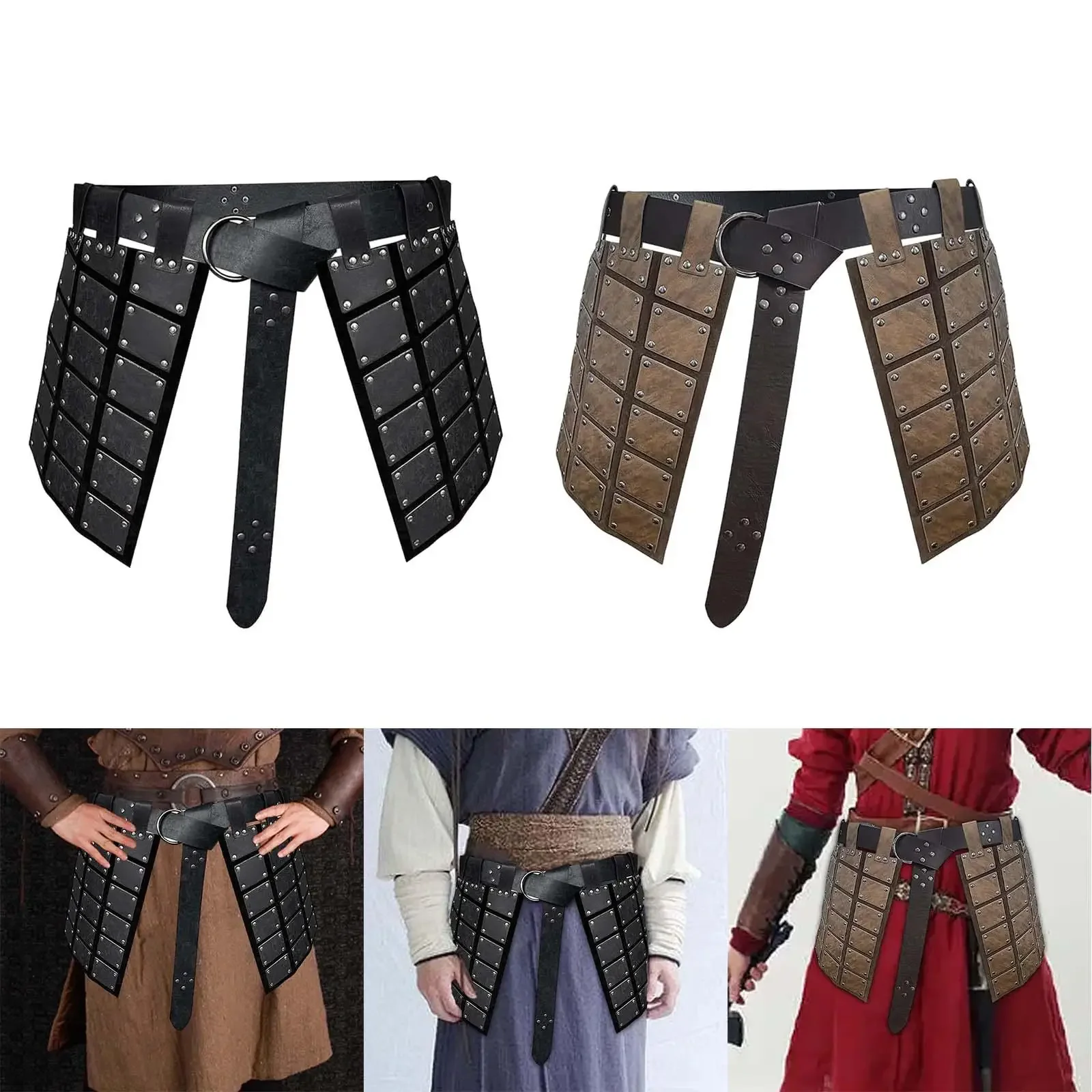 درع الفخذ من جلد البولي يوريثان في العصور الوسطى، ملابس تنكرية للهالوين، دروع خصر كلاسيكية مزدوجة الجوانب مع حزام للرجال الهزلي