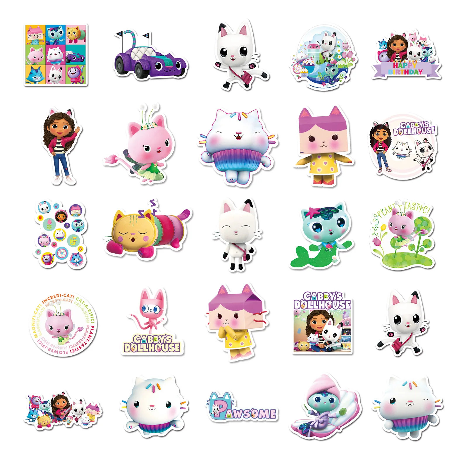 50PCS New Gabby Dollhouse Cartoon Stickers Car Motorcycle Travel Luggage Guitar Waterproof Graffiti Sticker