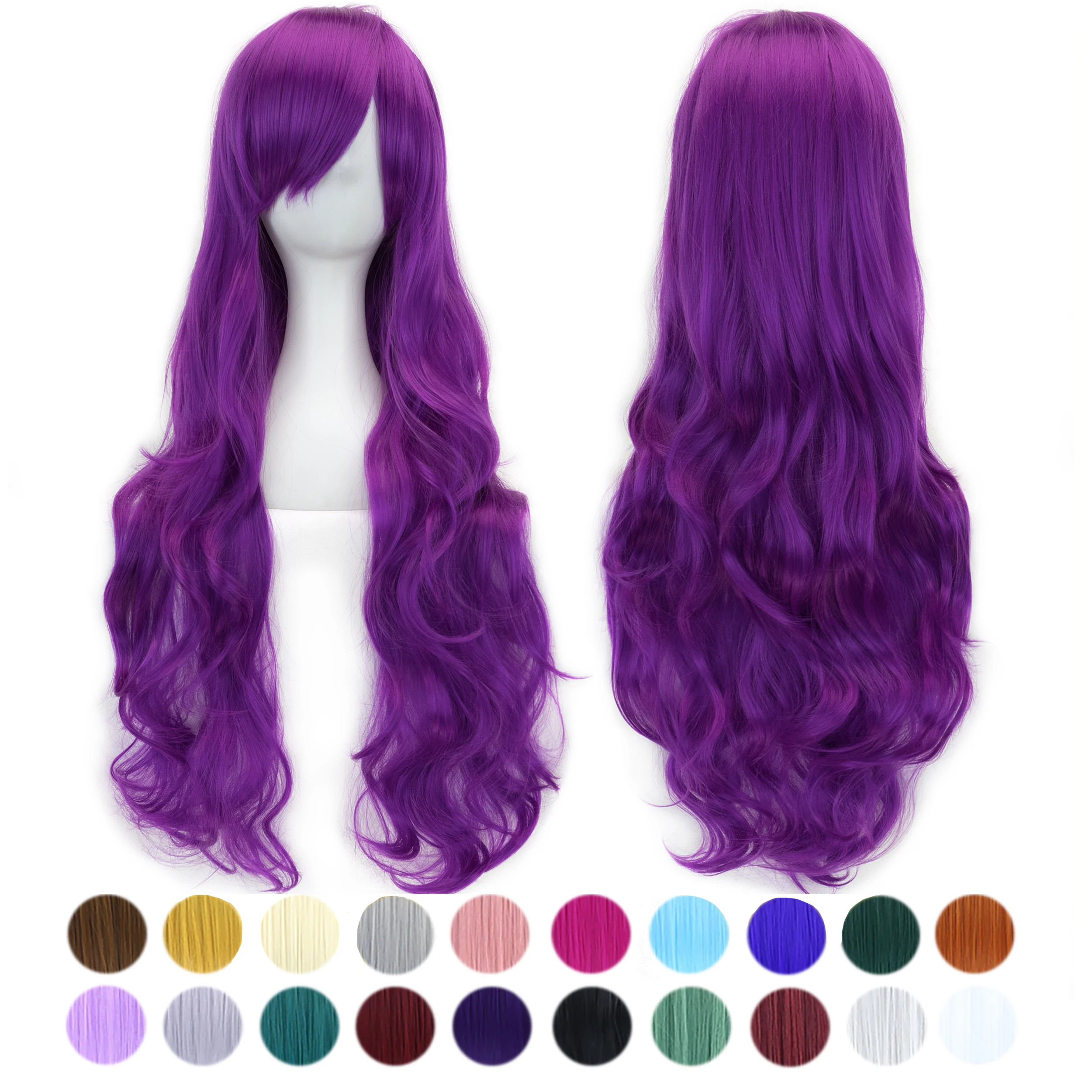 

Soowee 80cm Long Violet Curly Natural Hair Cosplay Wig with Bangs Colorful Halloween Costume Party Wigs for Women