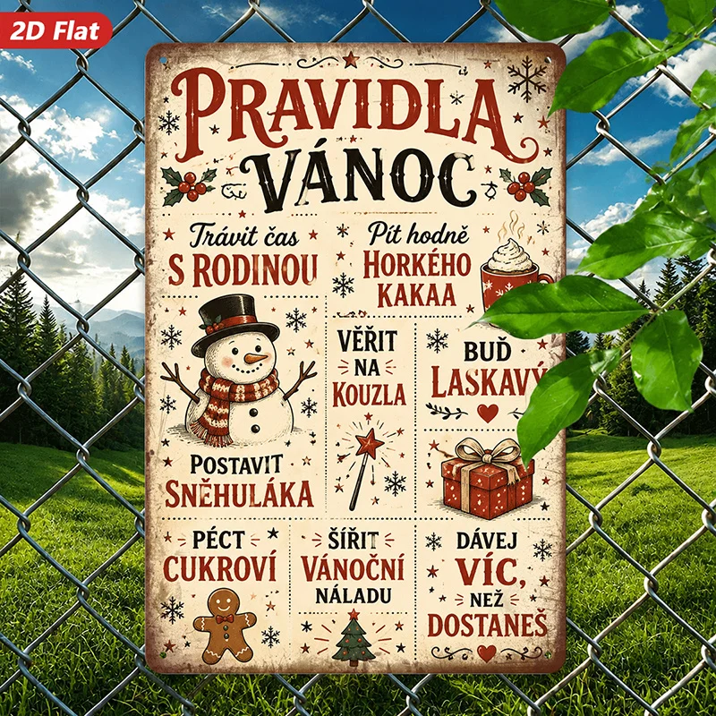 2D Flat, 1pc Metal Sign Wall Art, Christmas - Themed Home Decor, Snowman Pattern, Czech - Language Text, Suitable for Living