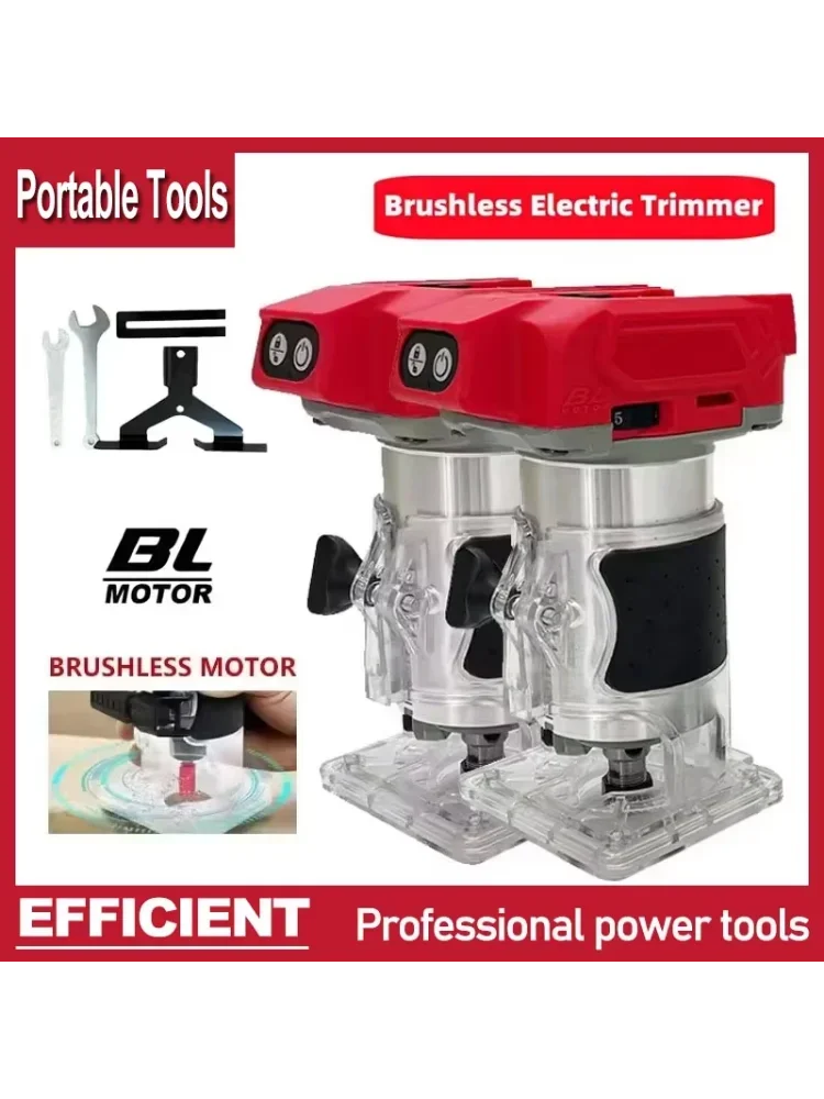 Fit Milwaukee Borstelloze Elektrische Trimmer 800W 30000RPM Draadloze Compacte Router 5-Speeds Houtbewerking Trimmachine Voor batterij - afbeelding 2