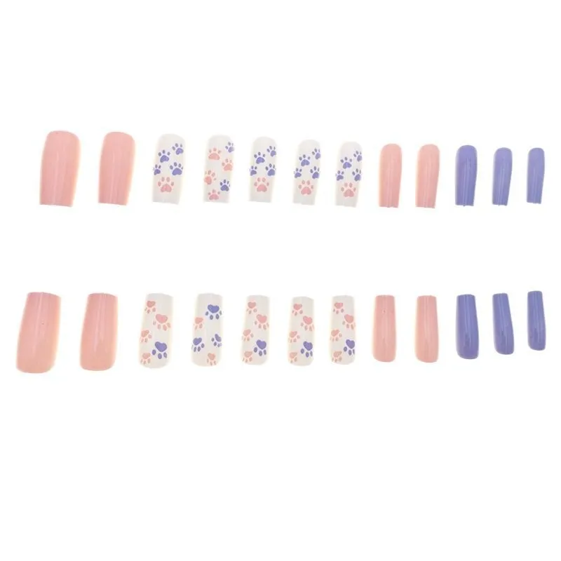 

2026 New Simple Cute Sweet Nail Art Pieces Macaron Color Sweet Cat Claw Long Square Wear Nails