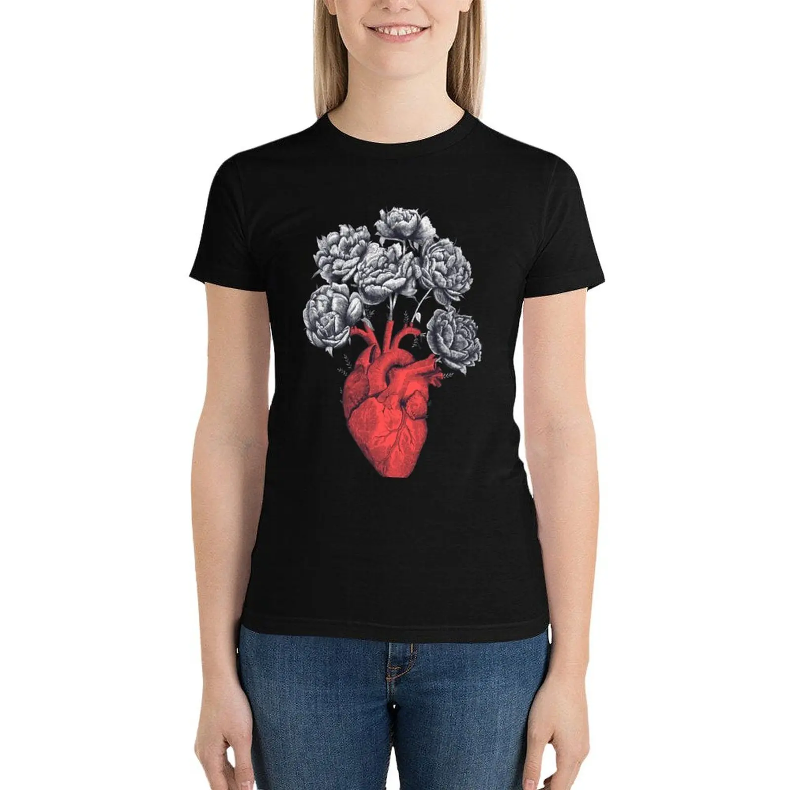 Heart with peonies T-Shirt Blouse graphics Women's t-shirt