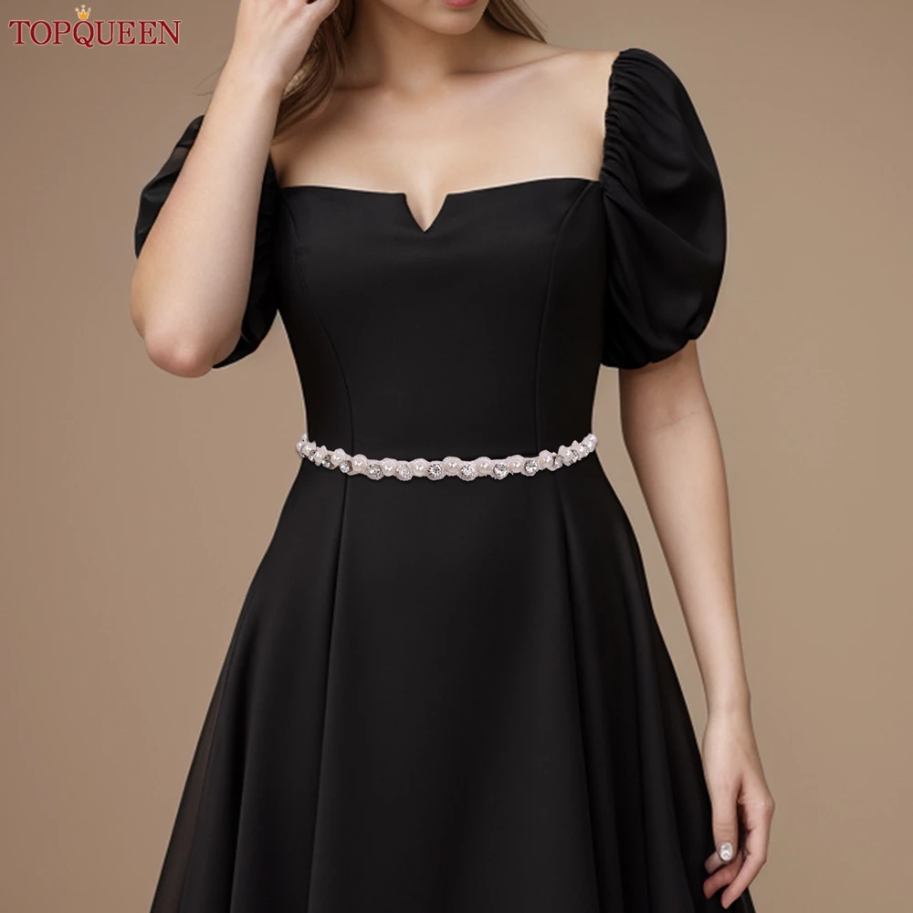 

TOPQUEEN серебряные стразы, свадебное платье, украшение пояса с жемчужной аппликацией для дам, женщин, невесты, вечерние, роскошные S71