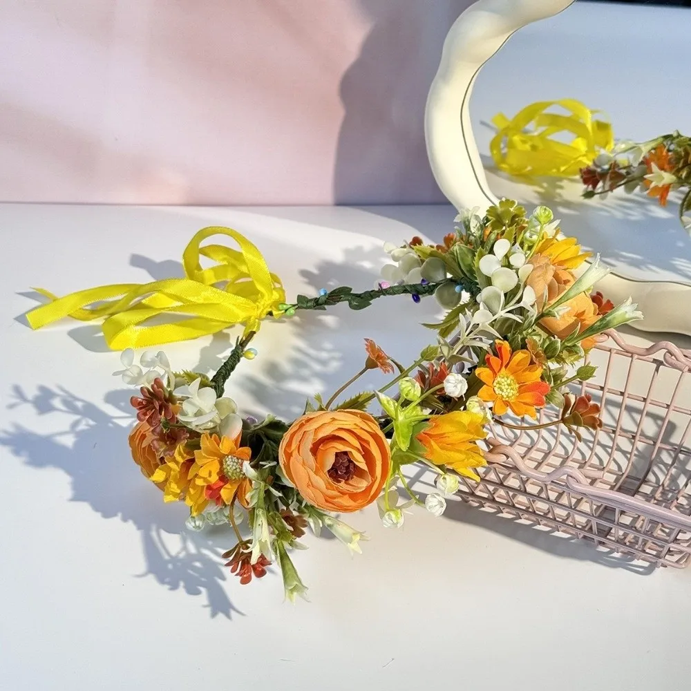 Винтажный венок из лесных цветов, регулируемая лента, повязка на голову с цветами и листьями, пластиковые аксессуары для волос, реквизит для фотосессий