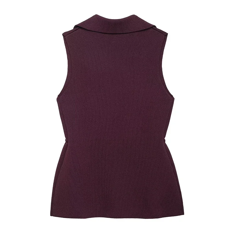 RAFZNB Damesplooien Taille Gebreid Vest Mode Turn-down Kraag Mouwloze Vesten Jassen Vrouwelijke Chique Tops