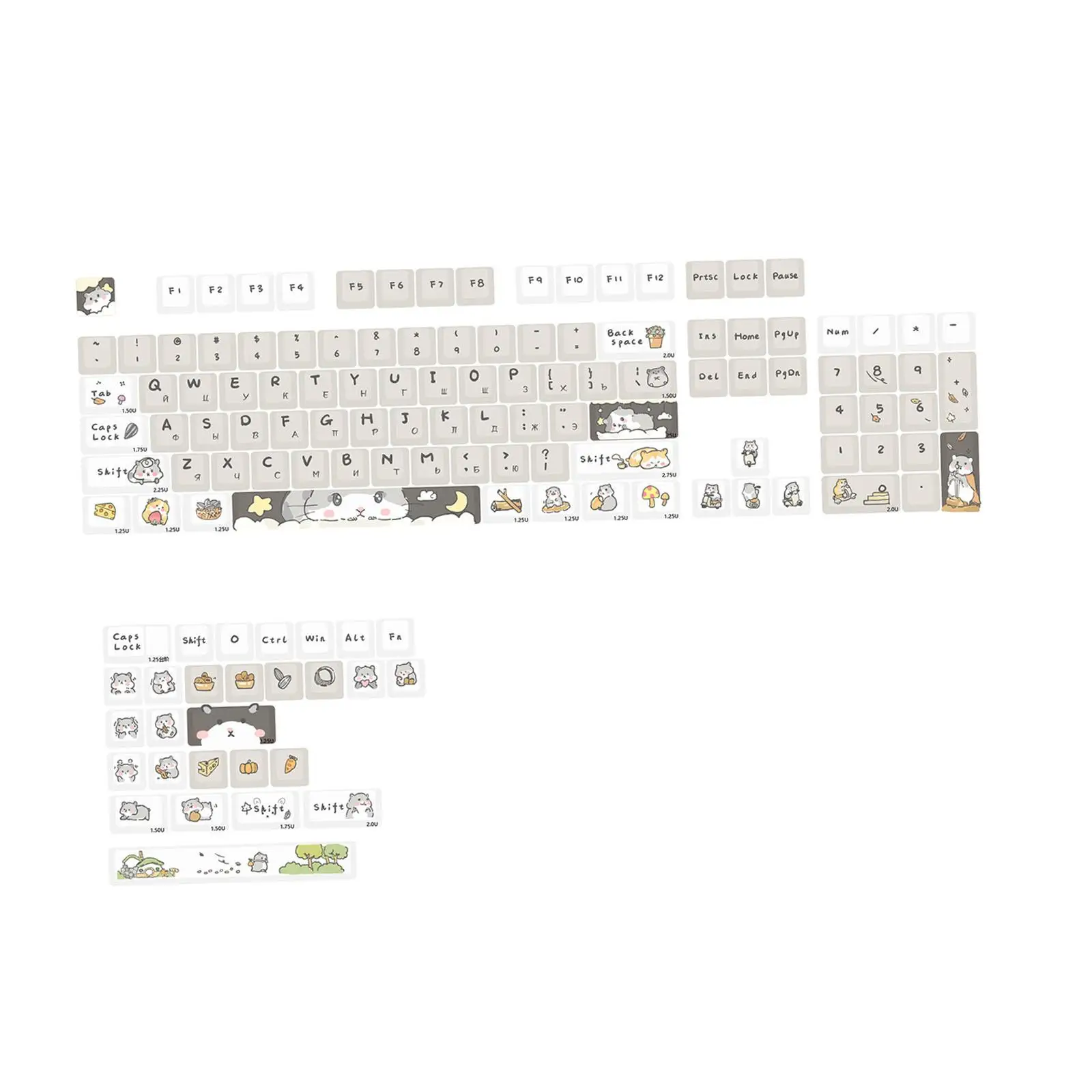 131 Keys PBT Keycaps Squirrel Patterns Print Directly Replace Sublimation Keycaps Key Caps Easy Installation Russian and English