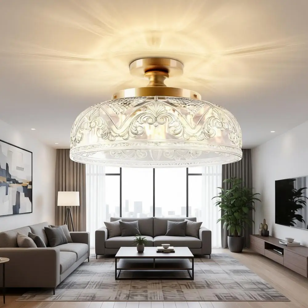 12 Inch Large Gold Ceiling Light Fixture, 3-Light Globe Glass for Kitchen, Bathroom, Hallway, Dining Room (Bulb Not Included)