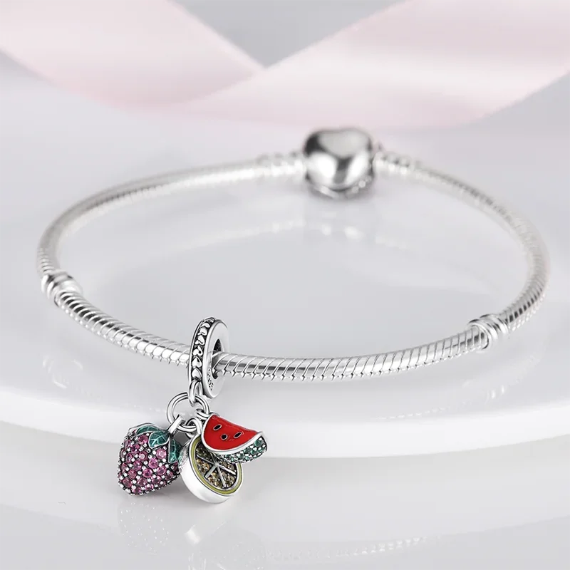 Charms Silver 925 Strawberry Watermelon Lemon Beads Fit Charms Plata 925 Original Bracelet Beads Women Jewellery Making Diy