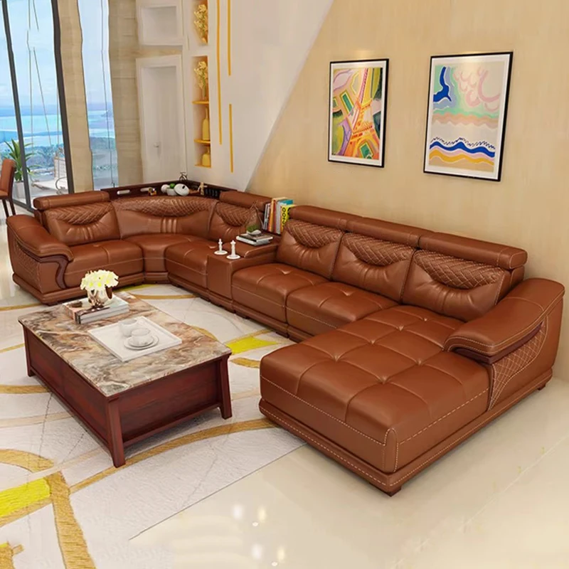 Genuine Leather Living Room Sofas Modern Luxury Relax Armchairs Straight Sofas Vintage Comfortable Chaises De Salon Accessories