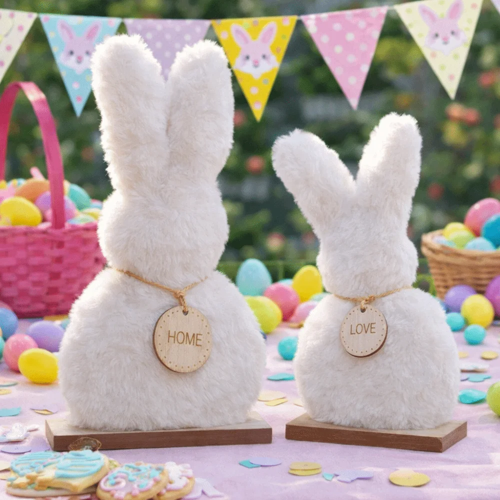 2PCS Cartoon Easter Bunny Ornaments Cute Standing Easter Desktop Ornament Soft Handmade Balcony