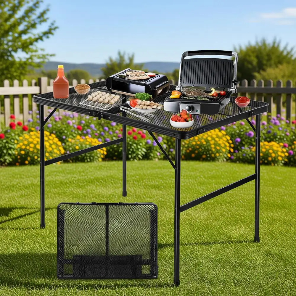 

Портативный кемпинговый стол-гриль с сетчатой столешницей, легкий металлический, регулируемый по высоте, идеально подходит для отдыха на природе, пикников, пляжа, барбекю, автодомов