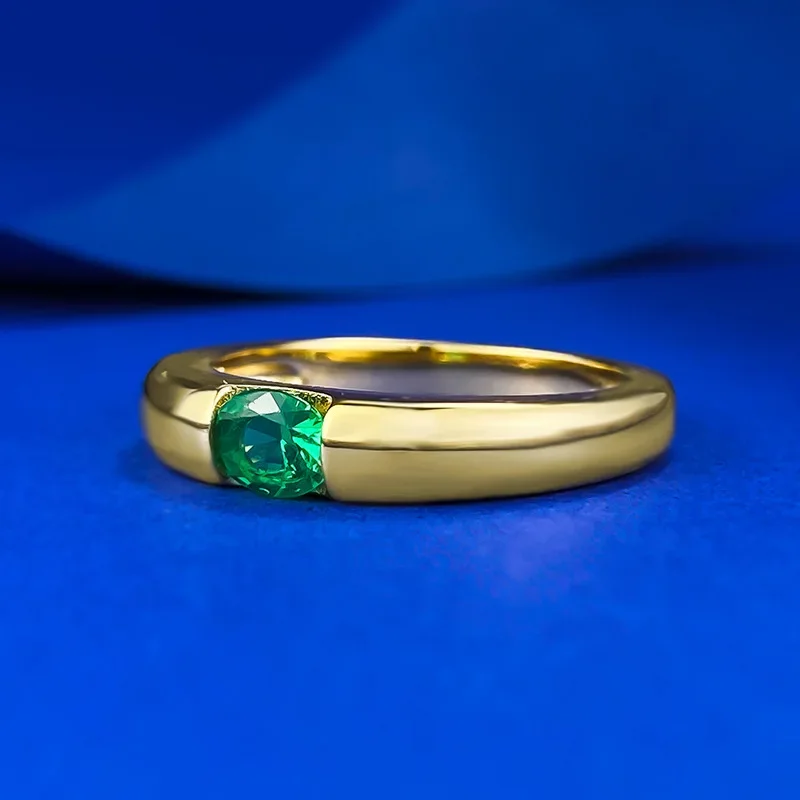 Karachi The New European And American S925 Silver Gold-plated Green Diamond Ring Has A Stylish And White Female Ring Jewelry