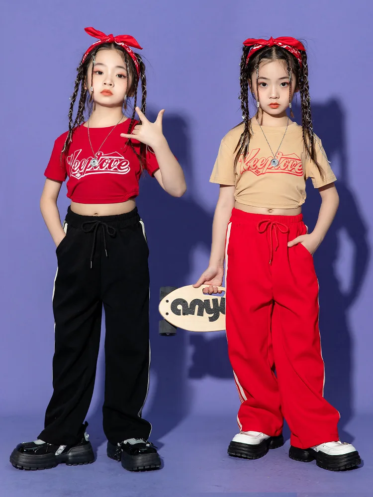 Cool T Shirt Jogger Children Ballroom Jazz for Girls Dancewear Street Dance Wear Stage Outfits Dancing Clothes Hip Hop Costumes