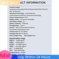 1 Piece 9 In 1 Air Quality Monitor LCD Display PM2.5 PM10 HCHO TVOC CO CO2 AQI Temperature Humidity Meter (White)