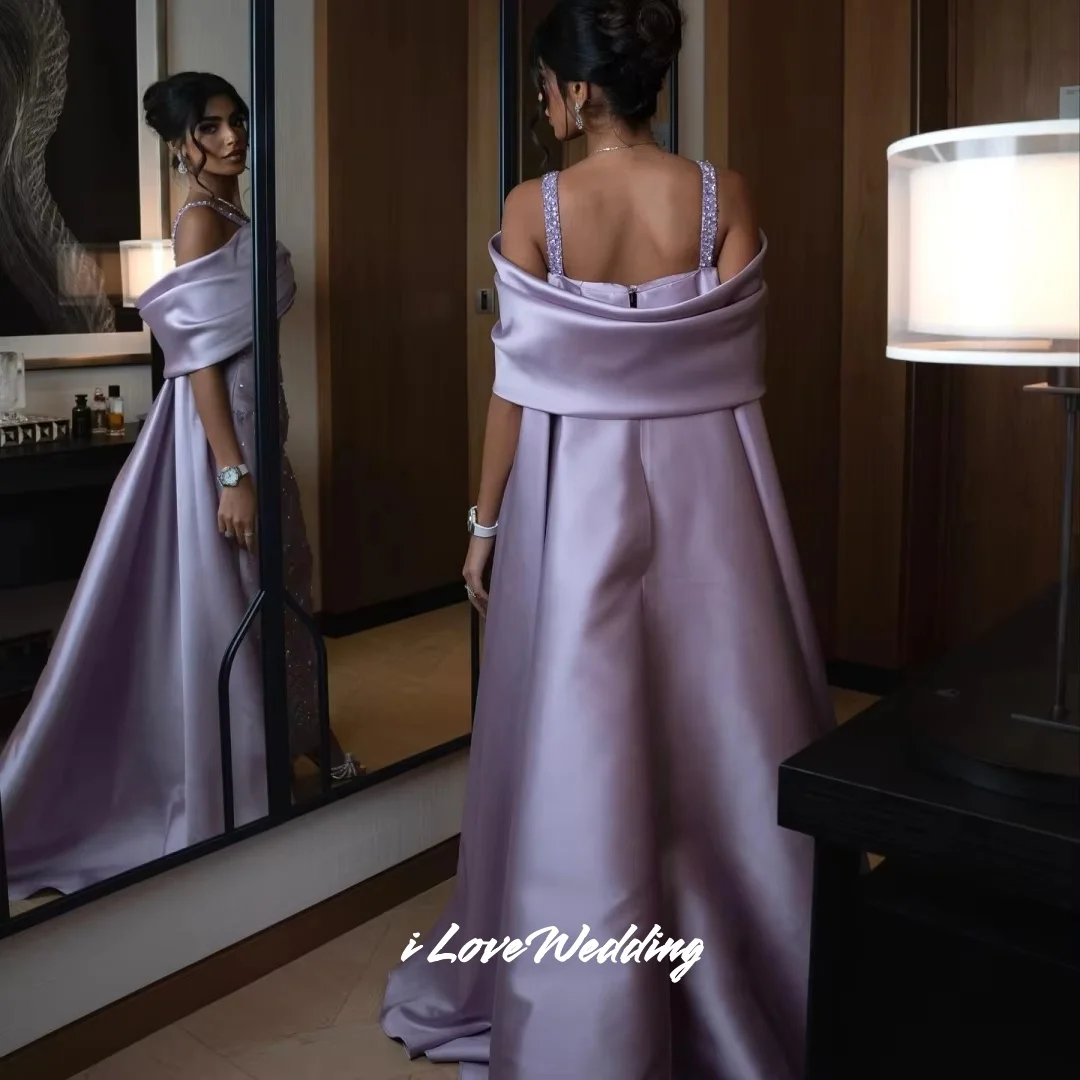 Purple Spaghetti Strap Mermaid Prom Dresses V-neck فساتين سهرات Off the Shoulder Beading Trailing Pleated Customized