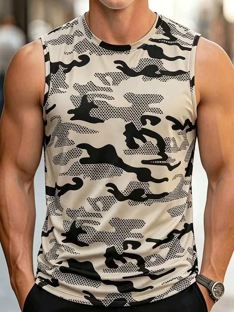 New Men's Camouflage Tank Top Summer Sleeveless Sports T Shirts Gym Fitness Running Quick Dry Breathable Loose Men Training vest