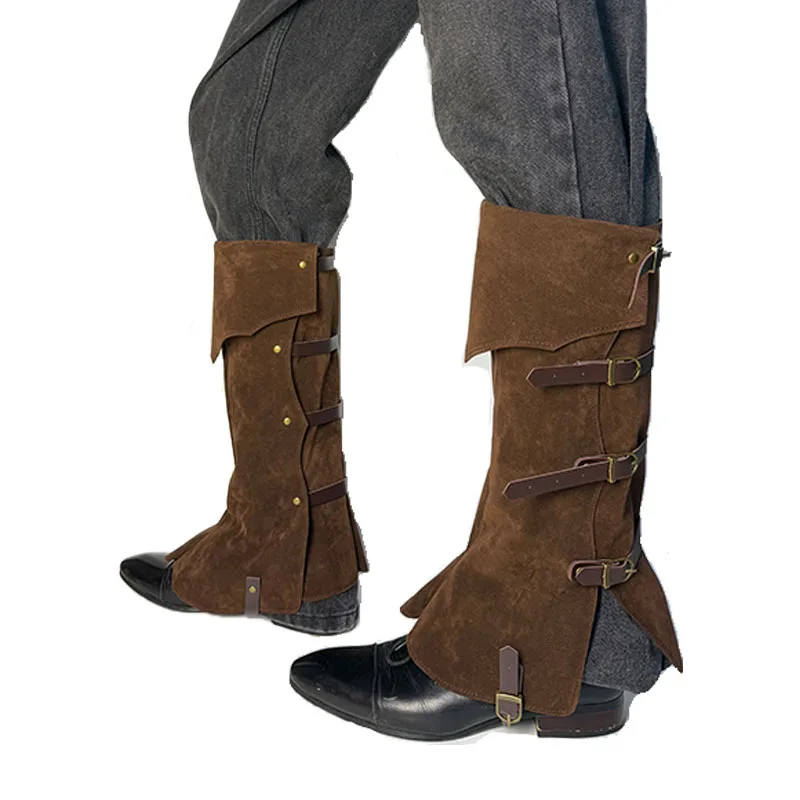 A Pair of Medieval Pirate Boot Covers with Unique Buckle Designs and Embellishments, a Fashionable Gothic-Style Knight Leg Armor Boot Cover