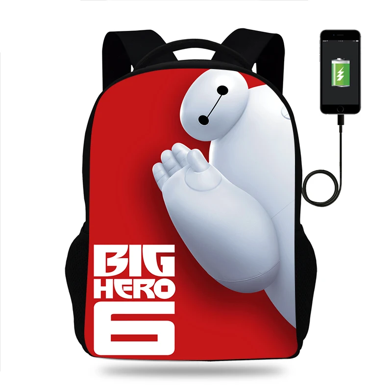 Disney Big Hero 6 Baymax Backpack Boys Girls School Bag Teenager Book Bags Men Women Rucksack USB Travel Knapsack Mochila