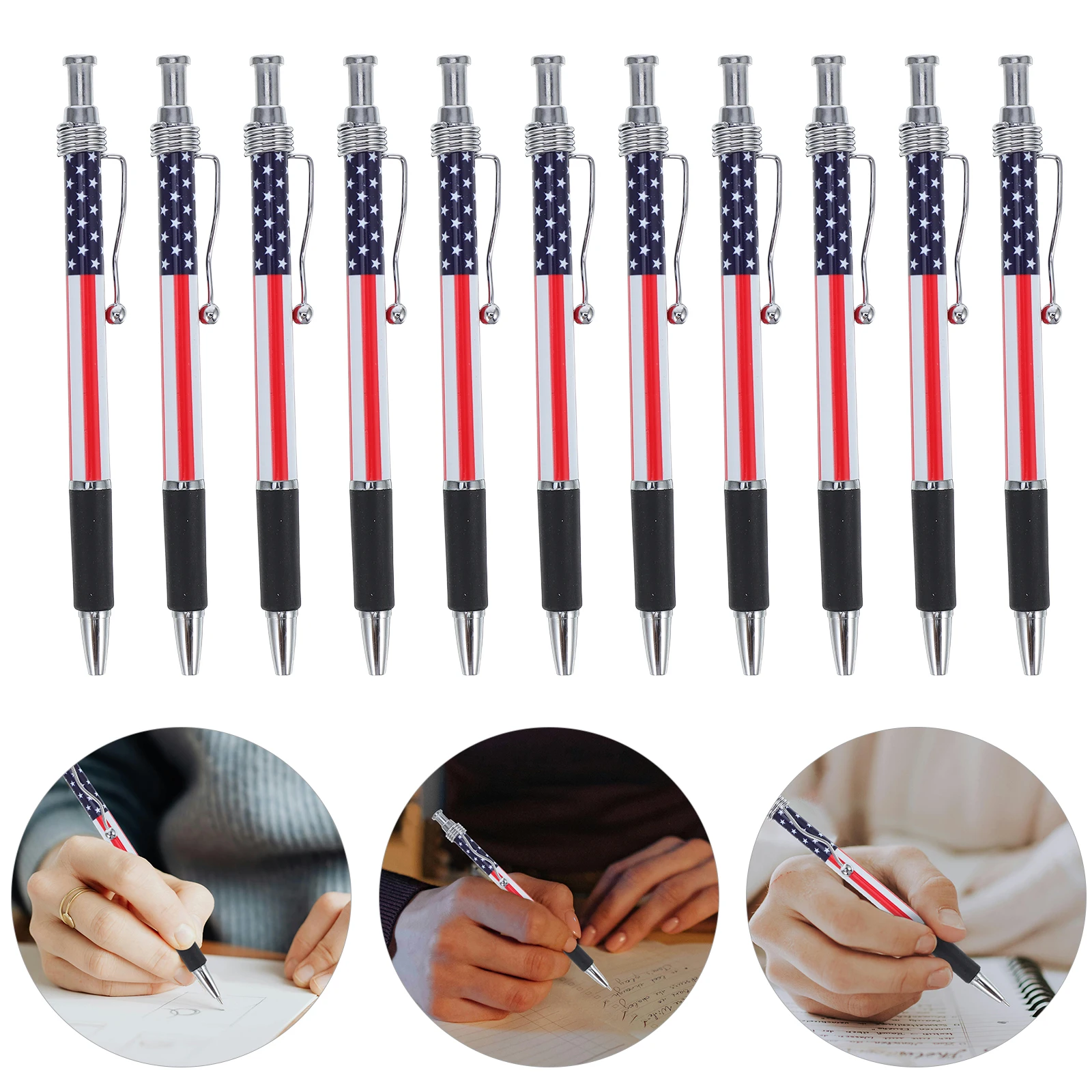 

24 шт., шариковые ручки с американским флагом, 1,0 мм, черные чернила, легкие, портативные для школы, офиса, дома, письма, рисования, ведения журнала, оптом