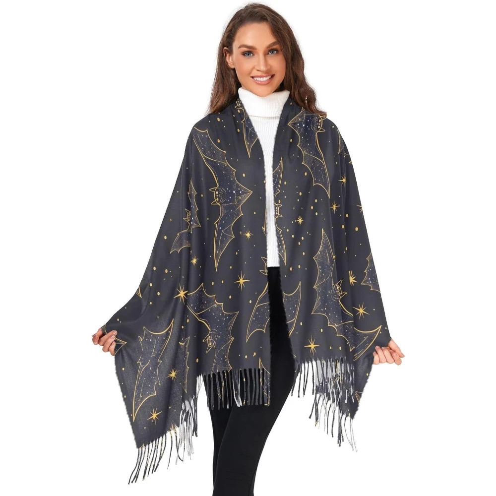 

Женские шарфы «летучие мыши», зимний шарф, кашемировые шали из пашмины, накидки «летучие мыши», темные, мягкие, теплые, легкие с кисточками, осень