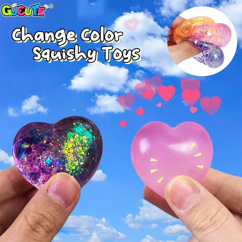 1Pc Changing Color Heart Squeeze Toy Sequins Love Fidget Toys Stress Reliever Squishy Pinch Kneading Toy Kid Party Favor