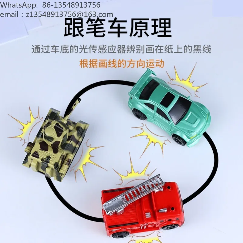 Line Following Vehicle Magic Pen Inductive Tank Car Kids Educational Track Light Sensor Follow Drawn Line for Boys