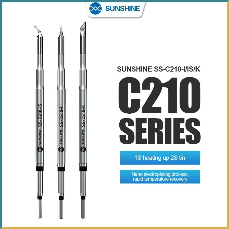 SUNSHINE C210 Series Integrated Soldering Iron Tips and Heating Core Efficient Heat Conduction Temperature Recovery for GVM T210