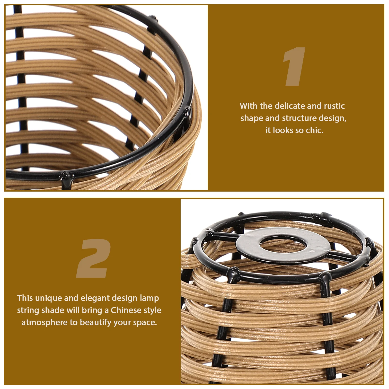 Accessori per l'illuminazione da tavolo con paralume piccolo in rattan giapponese Fai da te (marrone) Decorazione di copertura in miniatura per camera da letto Tessitura di bambù incorporata