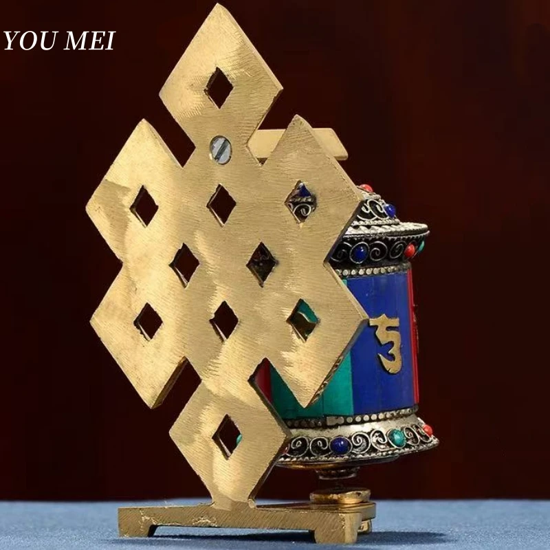 Tibetan Prayer Wheel,Painting Bronze Vajrayana Prayer Wheel Six Characters Guanyin Heart Mantra Altar Decorative,Buddhist Item