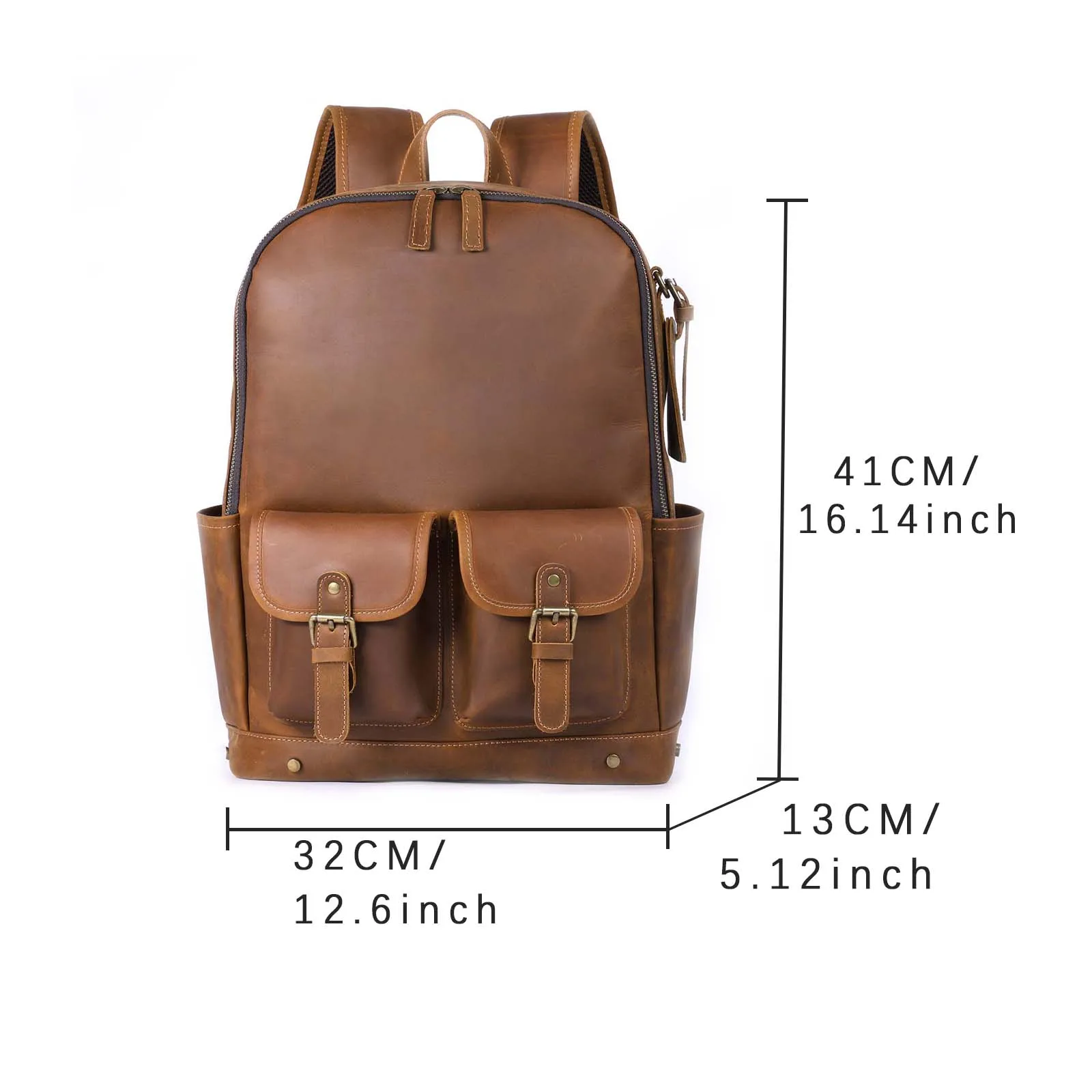 S.WORKER Vintage Echtleder-Rucksack 16" Laptop-Tasche Lässige Crazy-Horse-Leder-Schultasche Outdoor-Reise-Weekender-Tasche – Detail 2