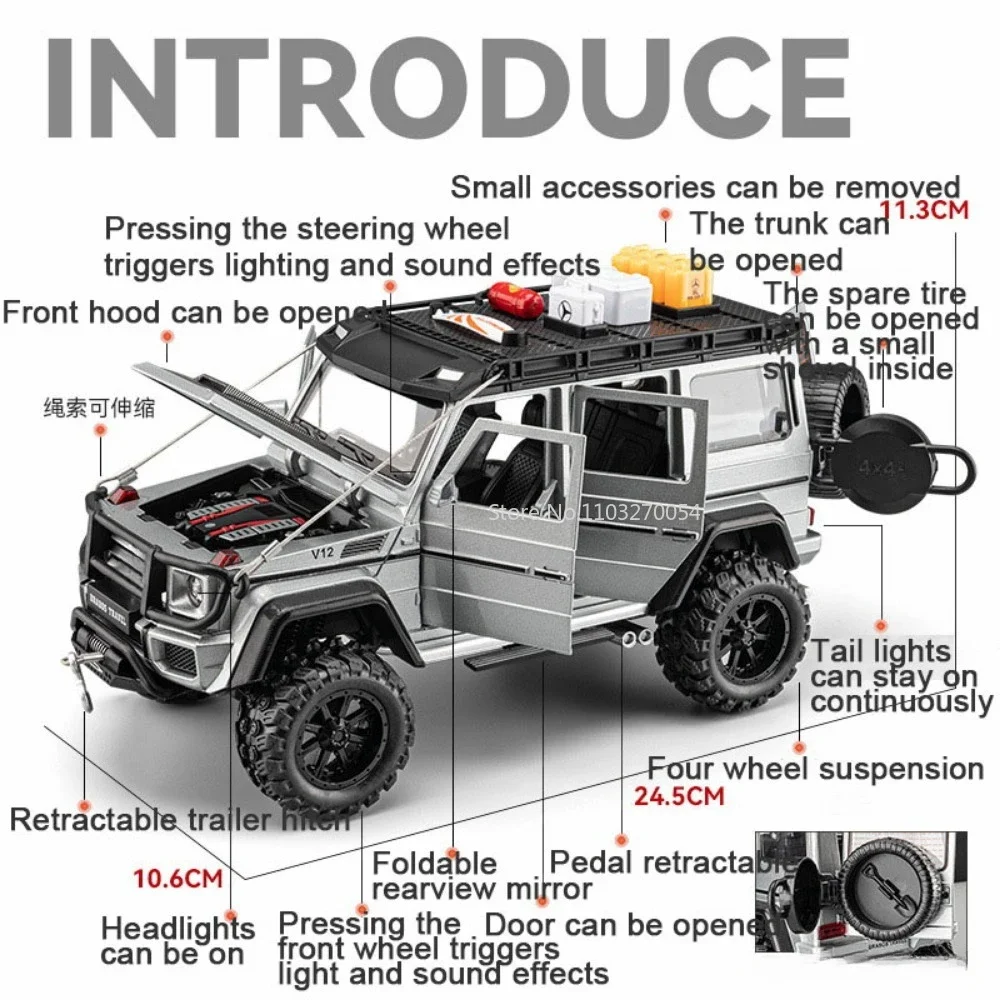 1/24 G550-4x4 Alloy Diecasts Cars Model Toy Simulation Metal Off-Road Vehicles With Sound And Light Models Kids Gifts Collection