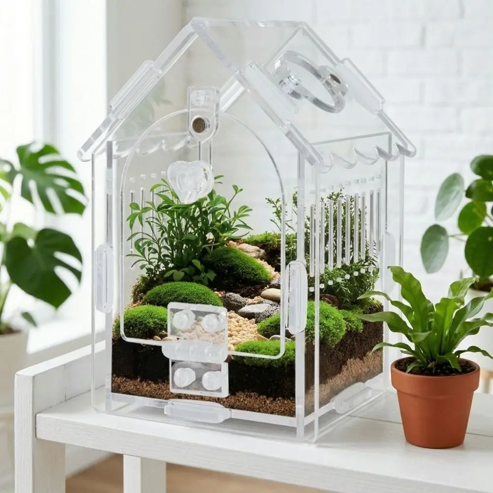 Portable Jumping Spider Enclosure Removable Front Opening Tarantula Terrarium Acrylic Transparent Praying Mantis Enclosure Frog